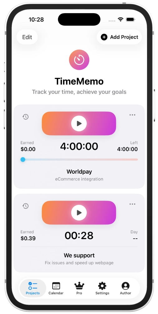 TimeMemo app for freelancers and consultants